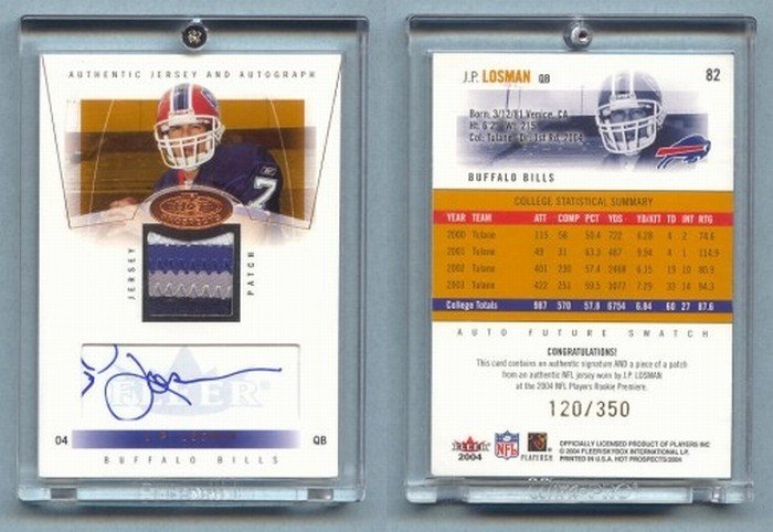2004 Fleer Hot Prospects # 82 J. P. LOSMAN Auto 4-Color Jersey RC #d 120 of 350