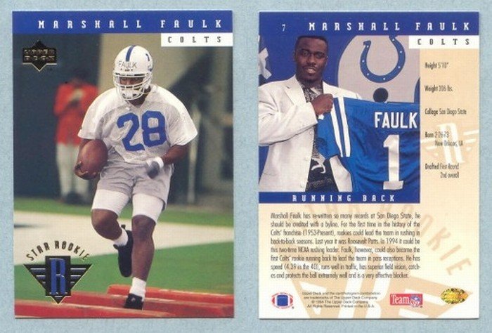 1994 Upper Deck # 7 MARSHALL FAULK RC Rams Rookie -- MINT