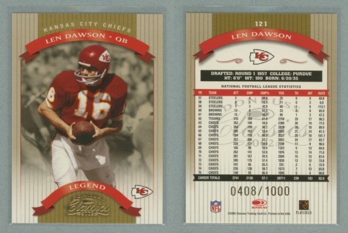 2002 Donruss Classics # 121 LEN DAWSON #d 0408 of 1000 -- MINT