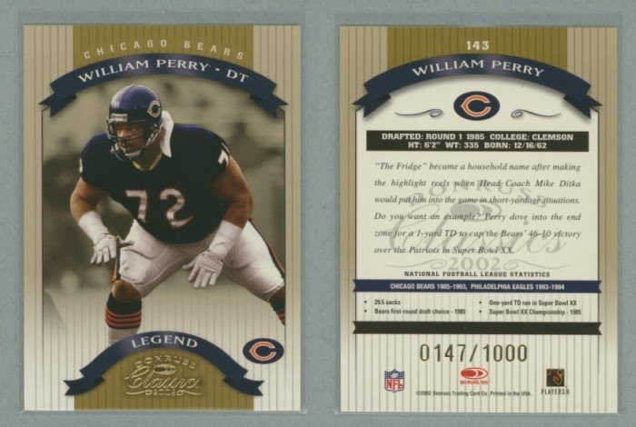2002 Donruss Classics # 143 WILLIAM PERRY #d 0147 of 1000 -- MINT
