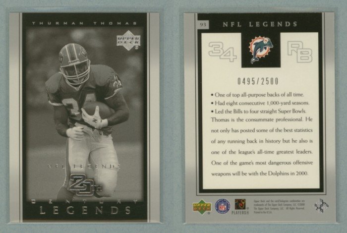 2000 Upper Deck Legends # 93 THURMAN THOMAS 20th Century Legends #d 0495 of 2500 -- MINT