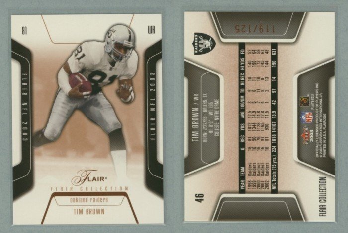 2003 Flair Collection # 46 TIM BROWN #d 119 of 125 -- MINT