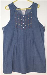 DRESS BARN BLUE DENIM SUNDRESS WOMEN'S PLUS SIZE 1X SLEEVELESS TOTALLY ADORABLE!