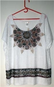 LAVISH WOMEN'S PLUS SIZE 2X WHITE TUNIC & TANK TOP COMBO WHIMSICAL DESIGN