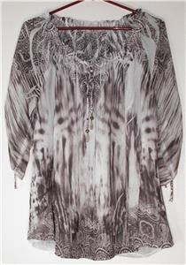 ONE WORLD TOP WOMEN'S PLUS SIZE 1X BLACK-WHITE-GRAY FLORAL, WHIMSICAL LOVELY!