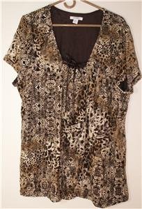 dressbarn WOMEN'S PLUS SIZE 3X BROWN LACE BLOUSE TROPICAL JUNGLE MOTIF