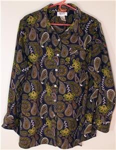 MAINSTREET BLUES WOMEN'S PLUS SIZE 1X BLUE & MULTI BUTTON UP SHIRT WHIMSICAL