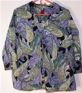 212 COLLECTION WOMEN'S PLUS SIZE 1X BLOUSE PAISLEY MULTI-COLOR 3/4 SLEEVES SOFT!