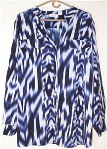 CALVIN KLEIN LONG SHIRT/TUNIC WOMEN'S PLUS SIZE 1X BLUE/BLK/WHITE MSRP $125 NWOT
