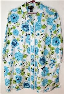 MAGGIE BARNES WOMEN'S PLUS SIZE 1X (18/20) FLORAL LONG BUTTON DOWN SHIRT/TOP