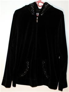 VENEZIA WOMEN'S/MISSES SIZE 18/20 SOLID BLACK VELVET HOODED JACKET SUPER SOFT!