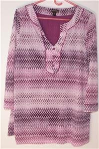 DANA BUCHMAN SIZE LARGE PINK, PURPLE & BLACK BLOUSE WITH 3/4 SLEEVES