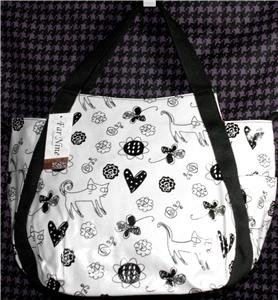 CAT TOTE EXTRA LARGE BLACK-WHITE W/HEARTS ADORABLE! NWT! 4 CAT LOVERS ALL AGES!