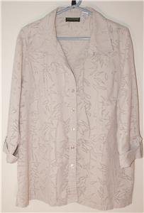 HARVE BENARD WOMENS PLUS SIZE 2X BEIGE BLOUSE ASIAN INFLUENCED DESIGN BURN-OUT