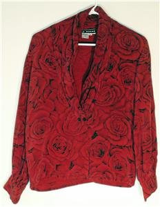 RED ROSES 100% SILK BLOUSE SIZE 6 THE WORKS @ SAKS FIFTH AVE.BEAUTIFUL BLOUSE!!!