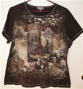 ESSENTIALS BROWN & GRAPHIC PARIS DESIGN SIZE 0X (14W-16W) COTTON TOP