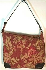 MAXX NY LARGE SHOULDER BAG BEAUTIFUL FALL COLORS JACQUARD-BROWN LEATHER TRIM