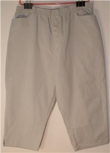 BOBBIE BROOKS PLUS SIZE 22W BEIGE CAPRI PANTS 100% COTTON ELASTIC WAIST PULL-ON