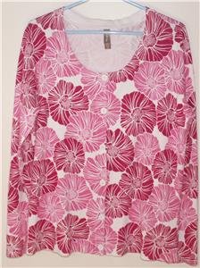WHITE STAG WOMEN/MISSES SIZE X-LARGE (16-18) PINK & FUSHIA FLORAL LIGHT SWEATER