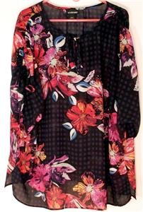 LANE BRYANT WOMENS PLUS SIZE 22/24 BLACK & MULTI COLOR BRIGHT FLORAL SHEER TUNIC