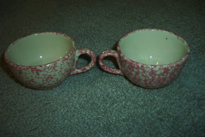 Henn Workshops rose Sponged tea cups & saucers set of 4