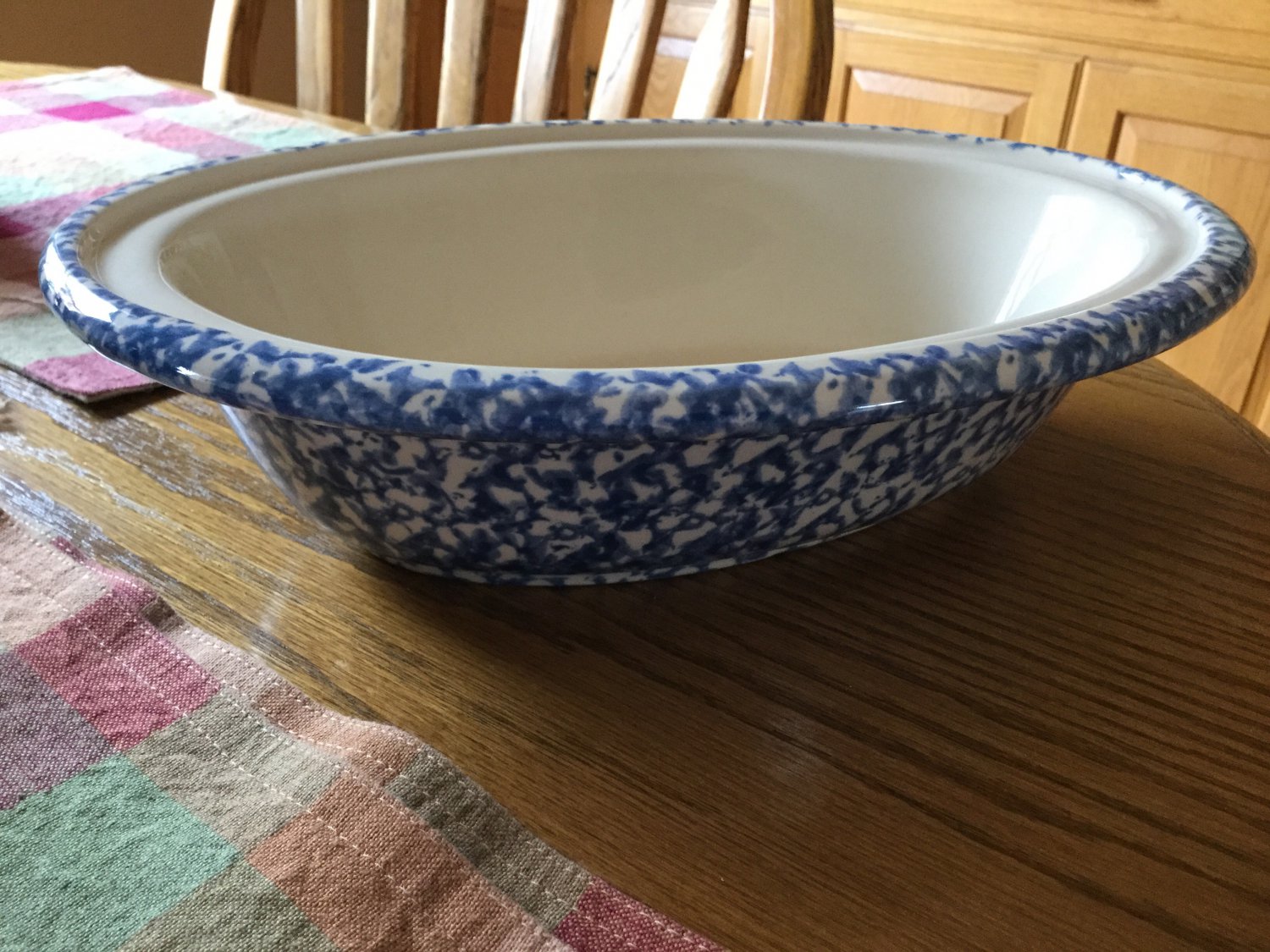 Gerald E Henn Workshops Blue sponge 12" large oval serving dish