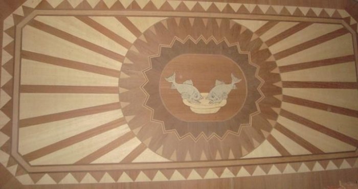 Panel of Peruvian Wood Veneer Marquetry Fish Motive