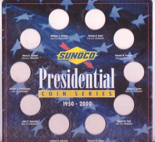 Sunoco Presidential 10 Coin Series Card Holder 1950-2000