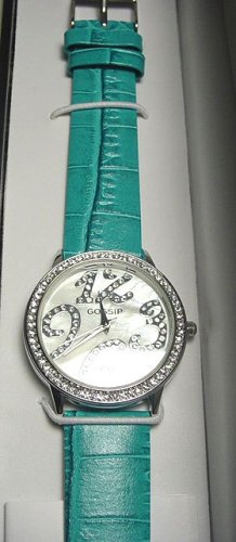 Gossip Crystal Bezel Round Face Watch- TEAL