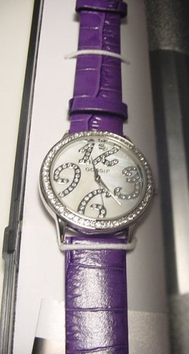 Gossip Crystal Bezel Round Face Watch- PURPLE