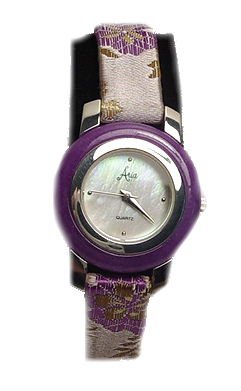 ARIA Sterling Jade Bezel Floral Print Strap Watch