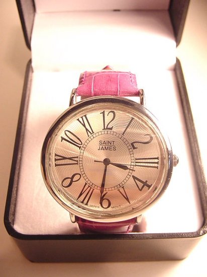 ROSS- SIMONS Embossed Berry Leather Strap Watch