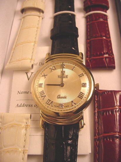 VICENCE Large Diamond Accent 14K Watch w/ 3 Straps