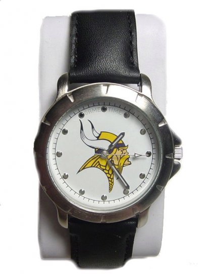 Men's NFL Minnesota Vikings Leather Band Watch