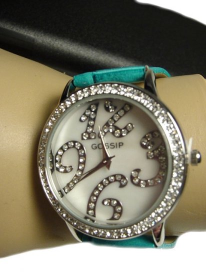 Gossip Crystal Bezel Round Face Watch- TEAL