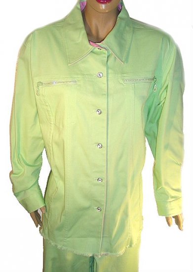 QUACKER FACTORY Green Rhinestone Jacket & Crop Pants SZ 2X
