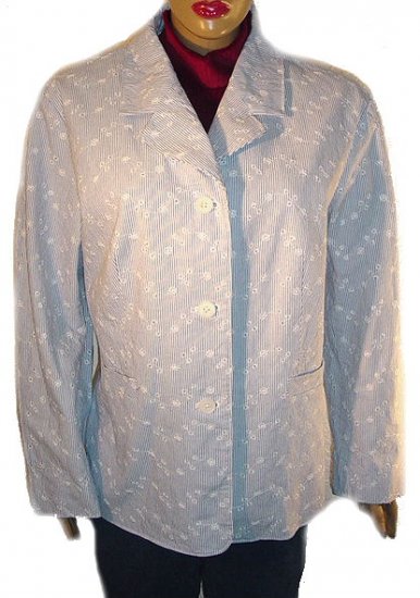 DENIM AND COMPANY Floral Eyelet Striped Blazer SZ 2X
