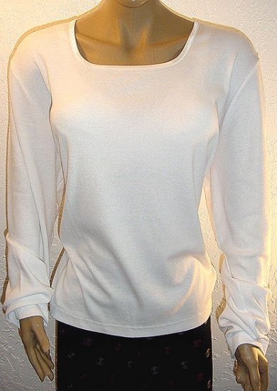DENIM AND COMPANY White Stretch Ribbed Square Neck Long Sleeve T-shirt SZ 3X