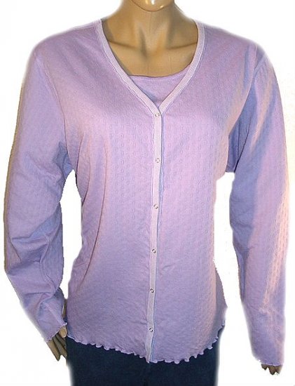 DENIM AND COMPANY Lavender Lettuce Edge V-neck Cardigan & Tank SZ 2X