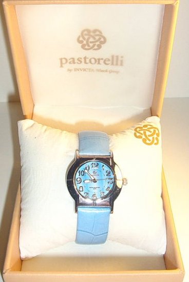 PASTORELLI Silvertone Case Watch w Blue /Leather Strap byInvicta