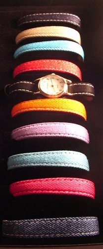DENIM AND COMPANY Sterling Changeable Strap Watch w/10 Straps