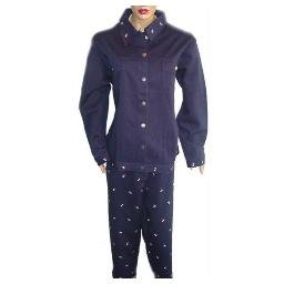 DENIM AND COMPANY Navy Stretch Pique Embroidered Jacket & Crop Pants SZ 1X