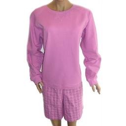 DENIM AND COMPANY Orchid Stretch Sweatshirt and Textured Plaid Shorts SZ 1X