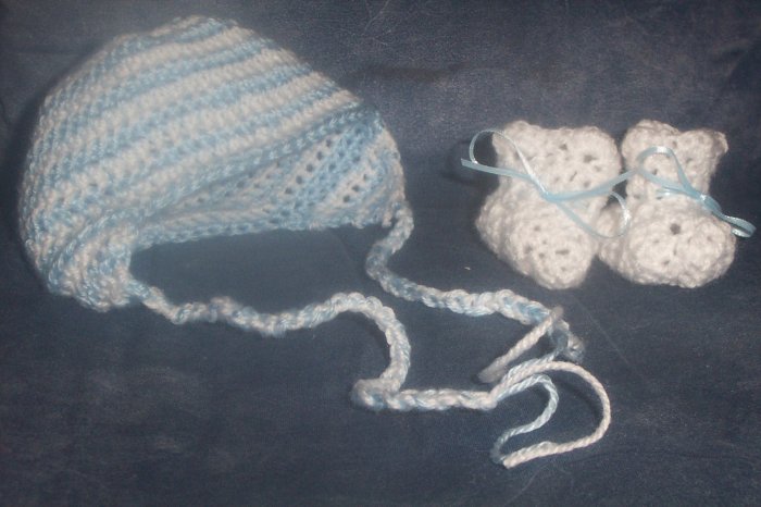 Handmade Crochet Baby Booties and Hat