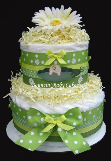 2 Tier Pea in a Pod Baby Neutral Diaper Cake