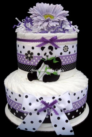 2 Tier Unique Purple Panda-licious Diaper Cake
