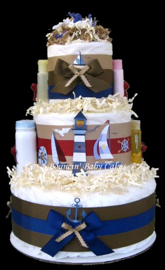 Nautical Cape Cod Baby Shower Diaper Cake