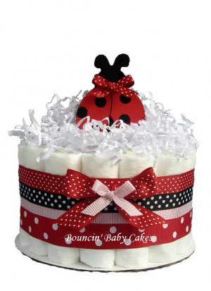 1 Tier Modern Ladybug Baby Shower Diaper Cake Centerpiece