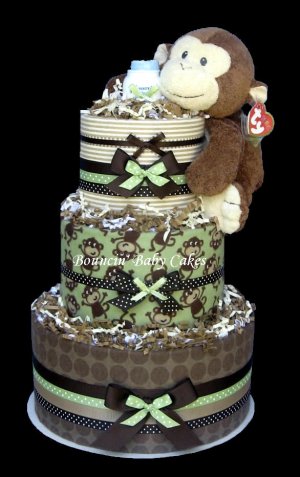 Modern Monkey Blankets Baby Shower Diaper Cake - Centerpiece Gift