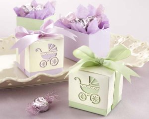 "Baby's Day Out" Laser-Cut Carriage Favor Boxes -Lavender or Sage (Set of 24)